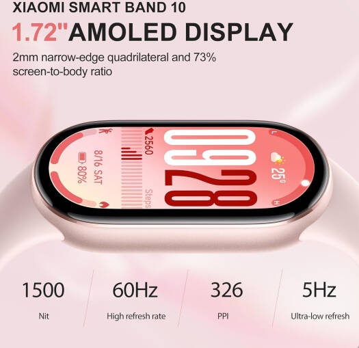 Xiaomi Smart Band 10 – 1.72" AMOLED Fitness Tracker with Blood Oxygen, Heart Rate Monitor & 5ATM Waterproof Design